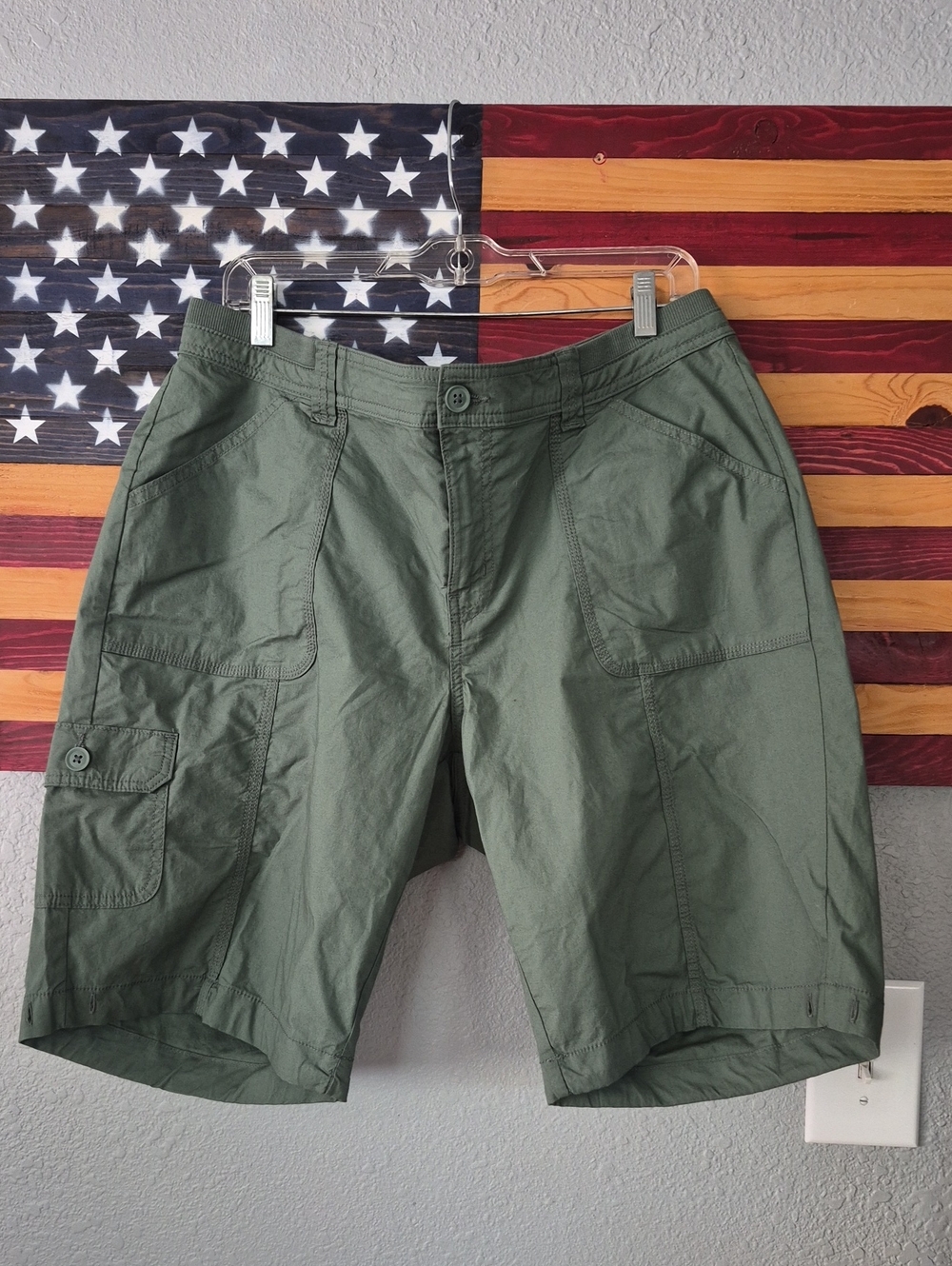 Women's Olive Green Cargo Shorts, Classic Utility Style | Size 16w